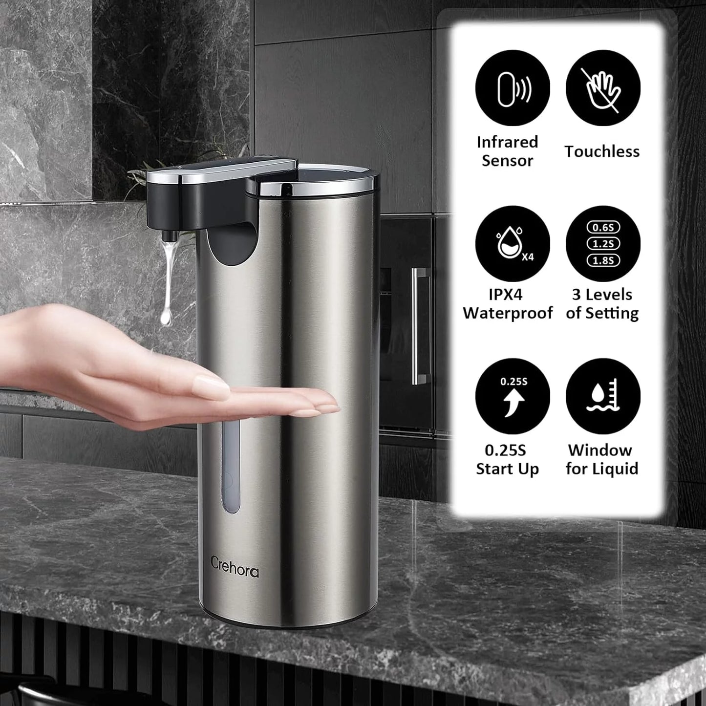 Automatic Soap Dispenser, Touchless Hand Free Soap Dispenser Bathroom, 3 Adjustable Soap Volume Dish Soap Dispenser, Smart Infrared Motion Sensor Liquid Soap Dispenser for Bathroom Kitchen