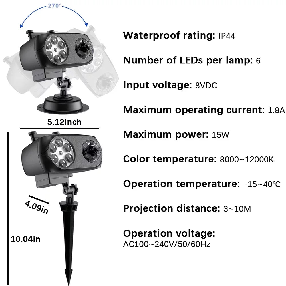 Halloween Christmas Projector Lights, 2-In-1 Outdoor Holiday Light Projector with 12Pcs Season Slides 4 Water Wave LED Snowflakes for Xmas Birthday Party Garden Landscape Decorations