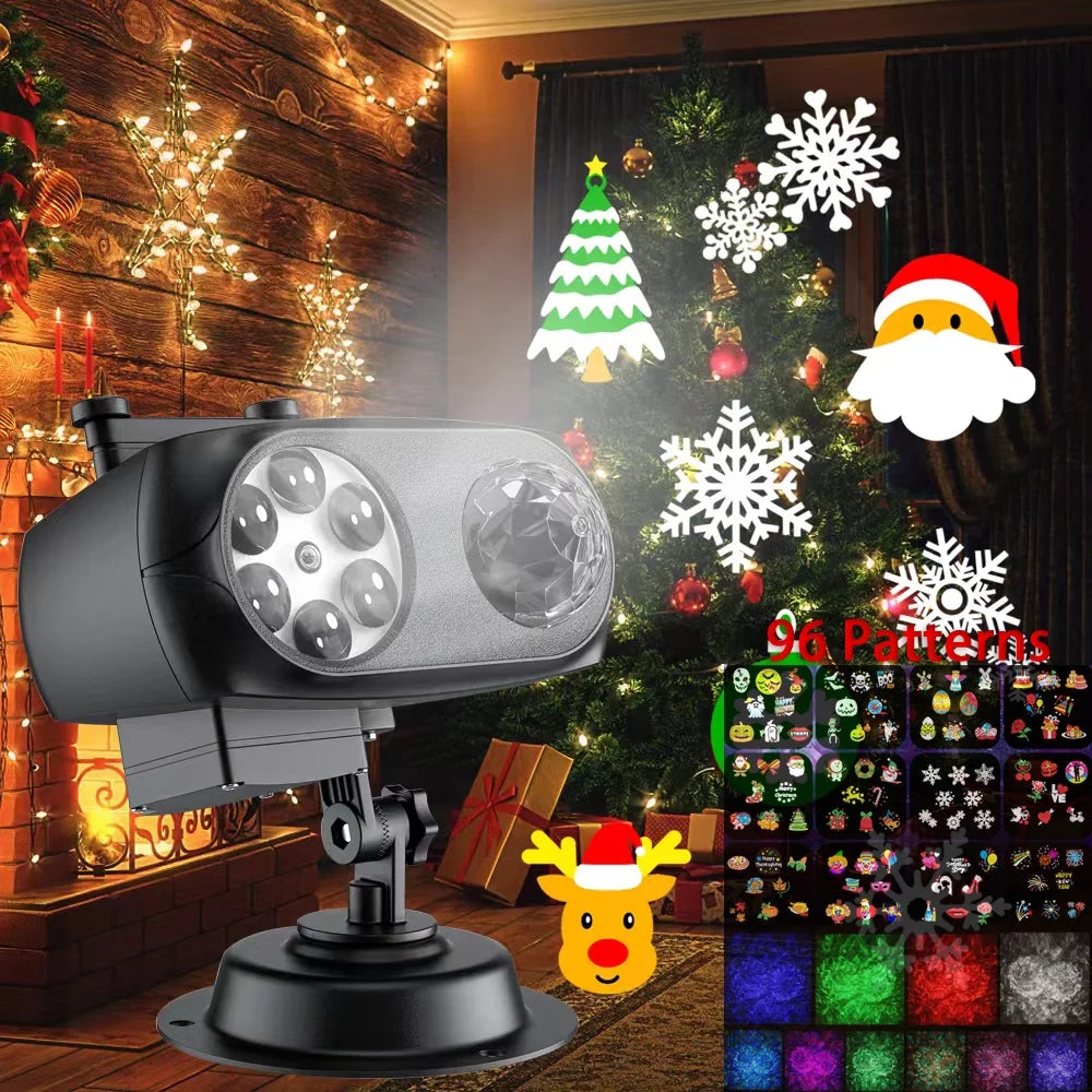 Halloween Christmas Projector Lights, 2-In-1 Outdoor Holiday Light Projector with 12Pcs Season Slides 4 Water Wave LED Snowflakes for Xmas Birthday Party Garden Landscape Decorations