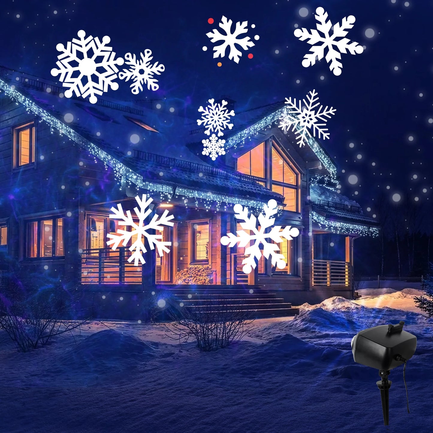 Halloween Christmas Projector Lights, 2-In-1 Outdoor Holiday Light Projector with 12Pcs Season Slides 4 Water Wave LED Snowflakes for Xmas Birthday Party Garden Landscape Decorations