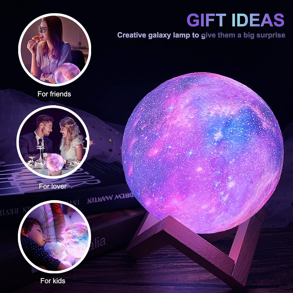 Moon Lamp Kids Night Light 3D Galaxy Moon Lamp Led Space Lamp, 16 Colors Galaxy Moonlight Ball Lava Lamp Cool Lights, Galaxy Glowing Moon Night Light for Girls & Boys, 5.9Inch