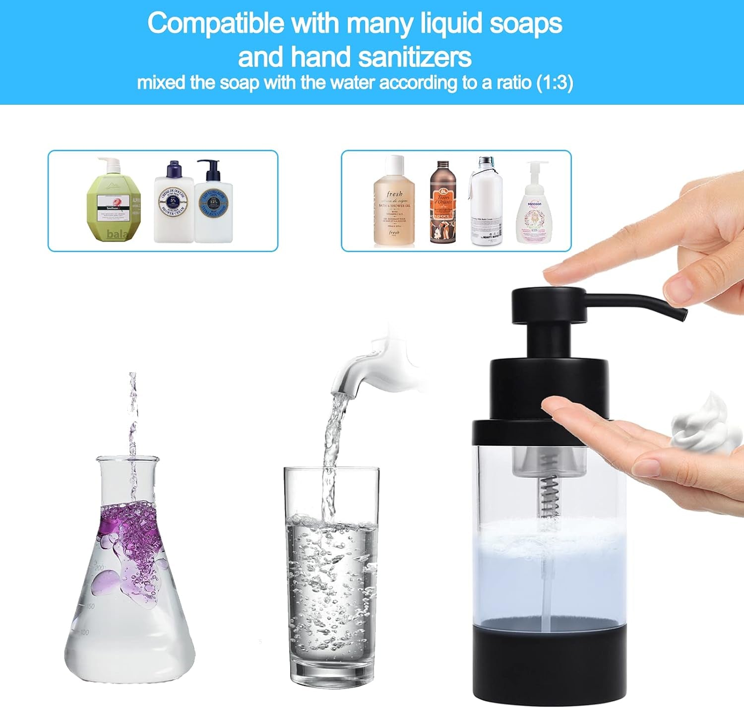 Foaming Soap Dispenser,Soap Dispenser,Rust Resistant Hand Soap Dispenser,Refillable Liquid Soap Dispenser for Bathroom Kitchen